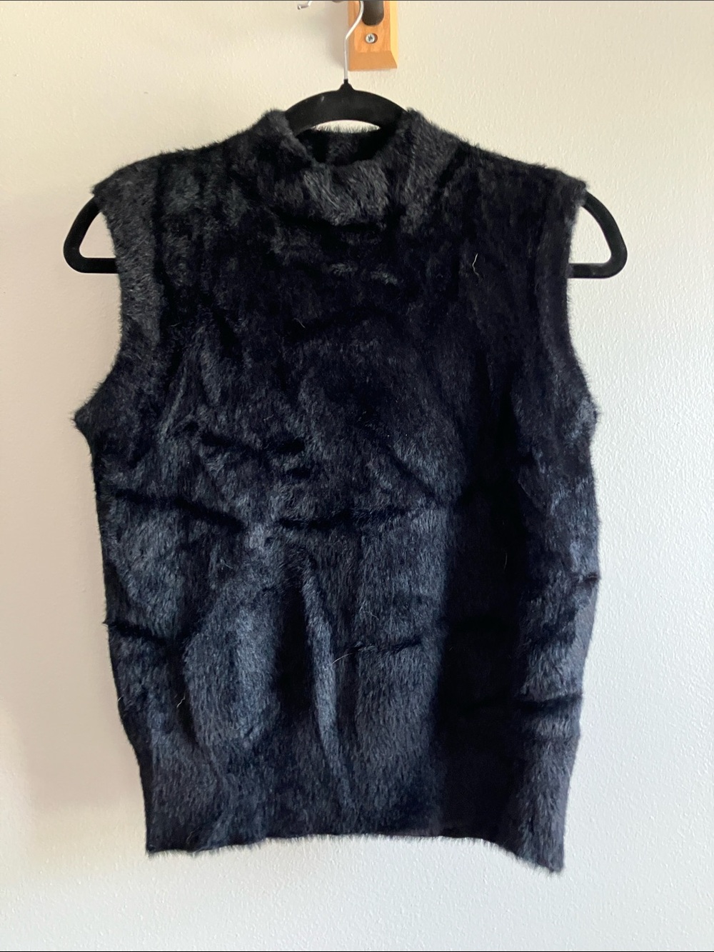 Rachel Zoe Black Faux Fur Sleeveless Top with Mock Neck Small